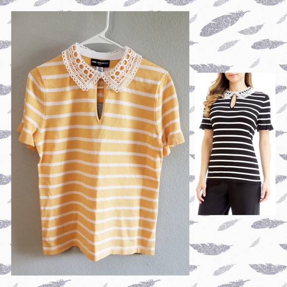 Karl Lagerfeld Paris
Striped & Lace Collared Top - Picture 1 of 11